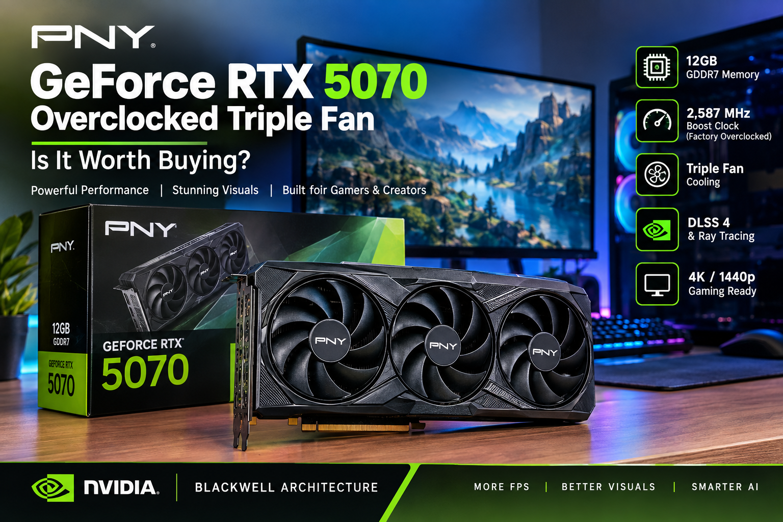 PNY GeForce RTX 5070 Overclocked Triple Fan 12GB GDDR7 graphics card